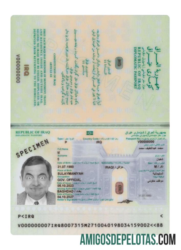 Passaporte do Iraque 2023 presente amostra